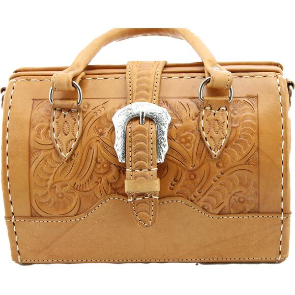 Satchel Saddle Style Hand Tooled Boho Western Cowgirl Chic Leather Purse Bag - Picture 10 of 16